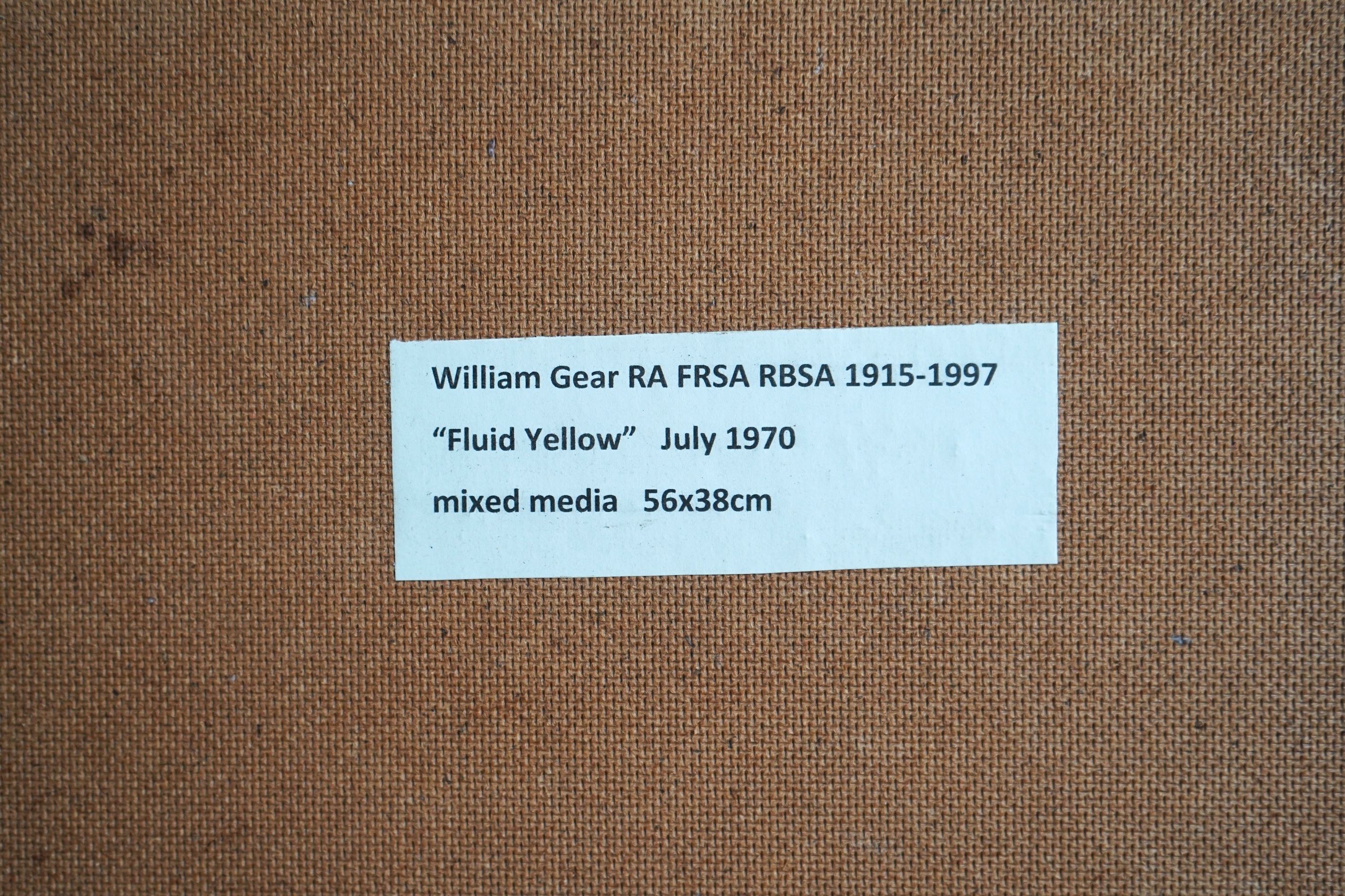 William Gear RA RBSA, 1915-1997, 'Fluid Yellow, July 1970'